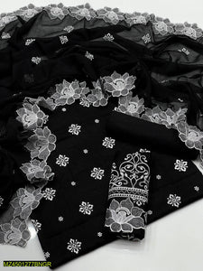3 pcs cutwork embroidery cotton unstitched suit