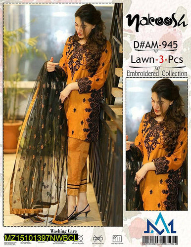 3 pc embroidered lawn woman unstitched suit