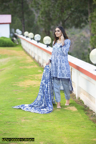 3 pcs lawn digital printed suit violet bloom