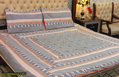 3 pcs embroidered cotton patch work bedsheet