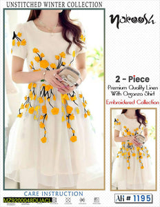 2 pcs woman's unstitched organza embroidered suit