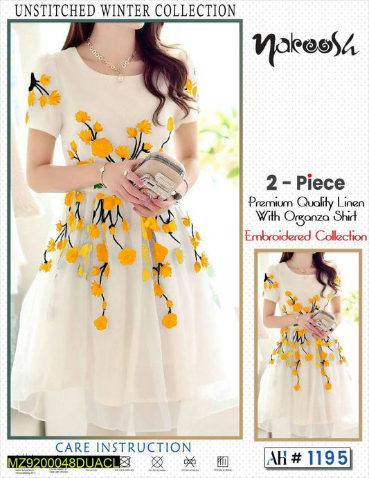 2 pcs woman's unstitched organza embroidered suit